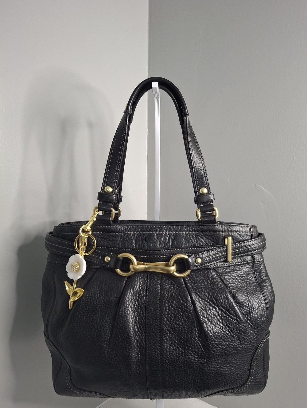 Coach Hamptons Horsebit Black Pebbled Leather Tote Satchel 12476 EUC